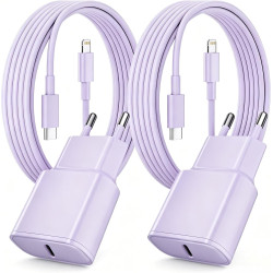 Chargeur Rapide pour iPhone, Lot de 2 PD 3.0 Prise USB C avec 2M Cable Lightning for iPhone 14/14Pro/13/13 Mini/13 Pro/13Pro Max