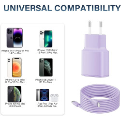 Chargeur Rapide pour iPhone, Lot de 2 PD 3.0 Prise USB C avec 2M Cable Lightning for iPhone 14/14Pro/13/13 Mini/13 Pro/13Pro Max