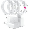 Lot de 3 pour Chargeur Rapide iPhone, PD USB-C Prise Secteur avec 2m Câble USB C vers Lightning pour iPhone 14/14 pro/13/13 Pro/