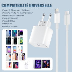 Lot de 3 pour Chargeur Rapide iPhone, PD USB-C Prise Secteur avec 2m Câble USB C vers Lightning pour iPhone 14/14 pro/13/13 Pro/