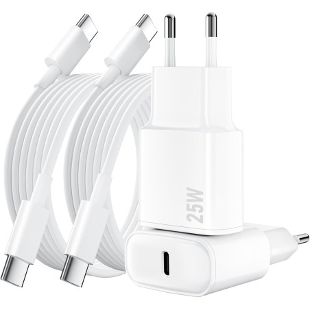 Lot de 2 pour Chargeur Rapide iPhone, 25W PD USB-C Prise Secteur avec 2m Câble (iPhone 15 25W)