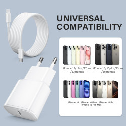 Lot de 2 pour Chargeur Rapide iPhone, 25W PD USB-C Prise Secteur avec 2m Câble (iPhone 15 25W)
