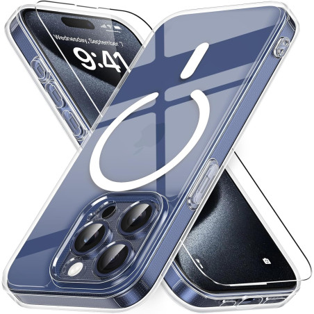 Vansdon Magnétique Coque pour iPhone 15 Pro avec 1 Verre Trempé, Compatible avec MagSafe, Protection Contre Les Chutes de qualit