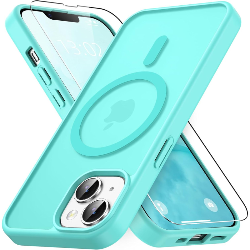 Vansdon Magnétique Coque pour iPhone 13 / iPhone 14 avec 1 Verre Trempé, Compatible avec MagSafe, Protection Contre Les Chutes d