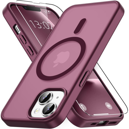Vansdon Magnétique Coque pour iPhone 13 / iPhone 14 avec 1 Verre Trempé, Compatible avec MagSafe, Protection Contre Les Chutes d