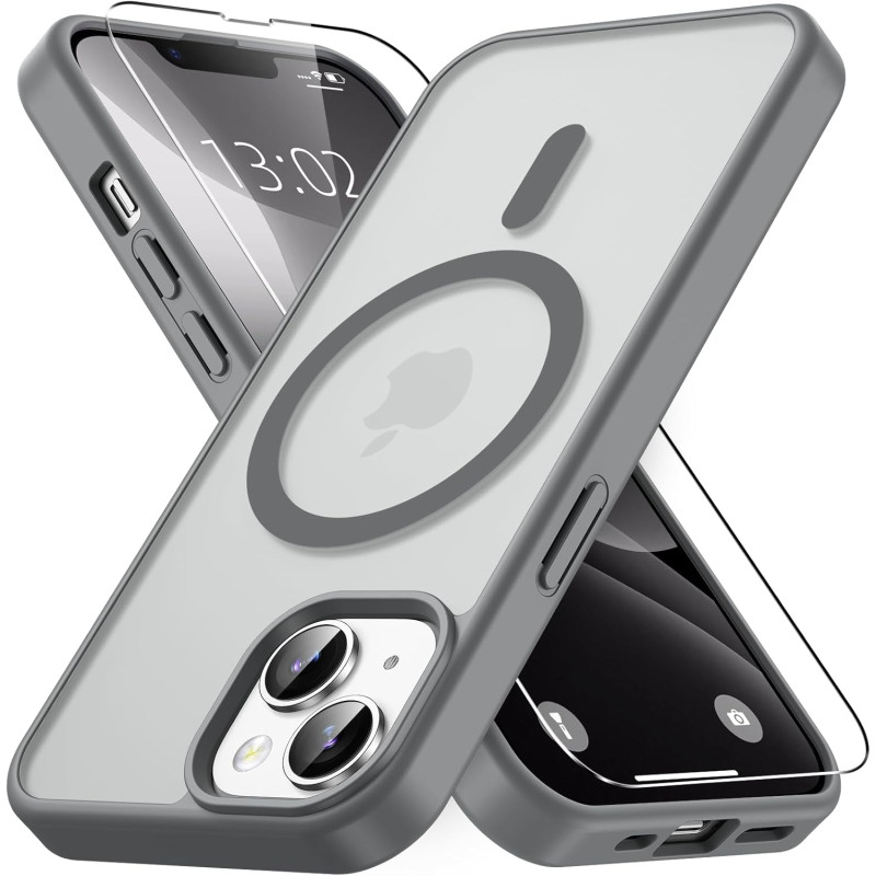 Vansdon Magnétique Coque pour iPhone 13 / iPhone 14 avec 1 Verre Trempé, Compatible avec MagSafe, Protection Contre Les Chutes d