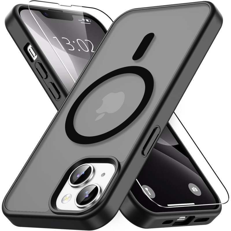 Vansdon Magnétique Coque pour iPhone 13 / iPhone 14 avec 1 Verre Trempé, Compatible avec MagSafe, Protection Contre Les Chutes d