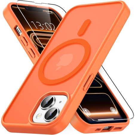 Vansdon magnétique coque pour iphone 13 / iphone 14 avec 1 verre trempé, compatible avec magsafe, protection contre les chutes d