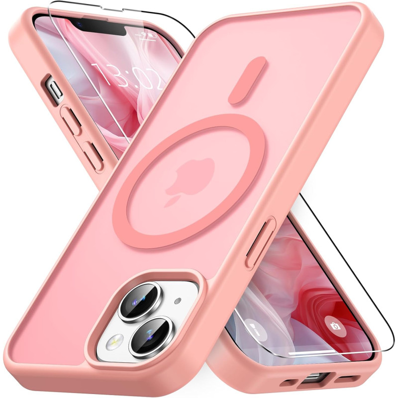 Vansdon Magnétique Coque pour iPhone 13 / iPhone 14 avec 1 Verre Trempé, Compatible avec MagSafe, Protection Contre Les Chutes d