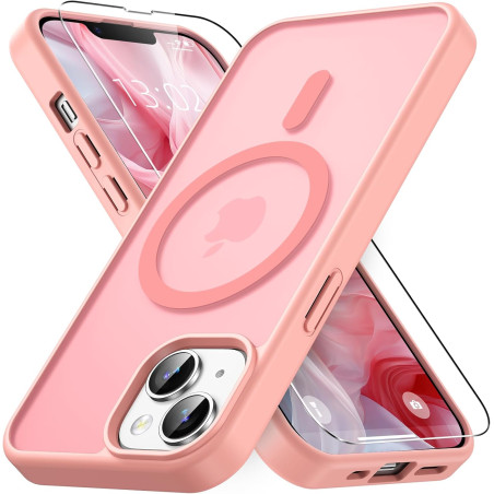 Vansdon Magnétique Coque pour iPhone 13 / iPhone 14 avec 1 Verre Trempé, Compatible avec MagSafe, Protection Contre Les Chutes d
