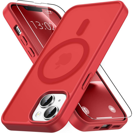 Vansdon Magnétique Coque pour iPhone 13 / iPhone 14 avec 1 Verre Trempé, Compatible avec MagSafe, Protection Contre Les Chutes d
