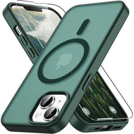 Vansdon Magnétique Coque pour iPhone 13 / iPhone 14 avec 1 Verre Trempé, Compatible avec MagSafe, Protection Contre Les Chutes d