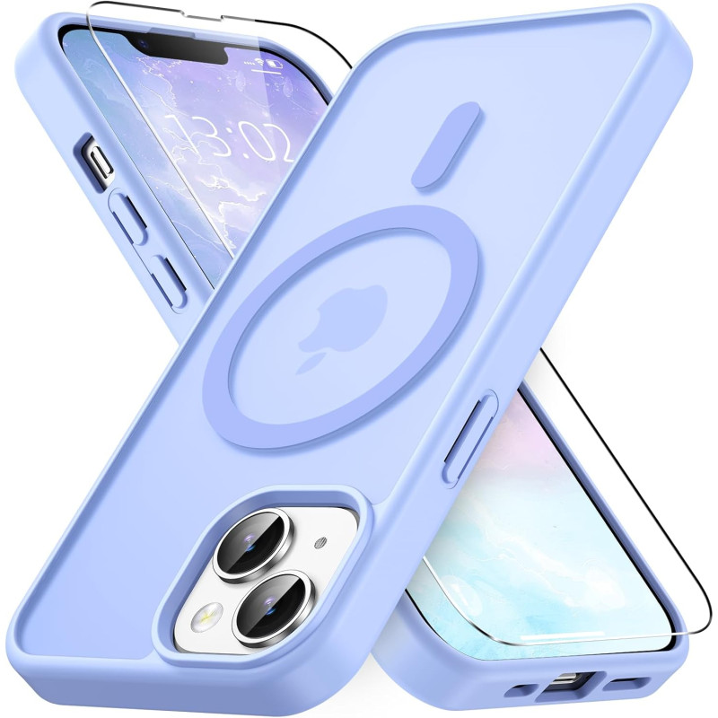 Vansdon Magnétique Coque pour iPhone 13 / iPhone 14 avec 1 Verre Trempé, Compatible avec MagSafe, Protection Contre Les Chutes d