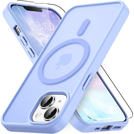 Vansdon Magnétique Coque pour iPhone 13 / iPhone 14 avec 1 Verre Trempé, Compatible avec MagSafe, Protection Contre Les Chutes d