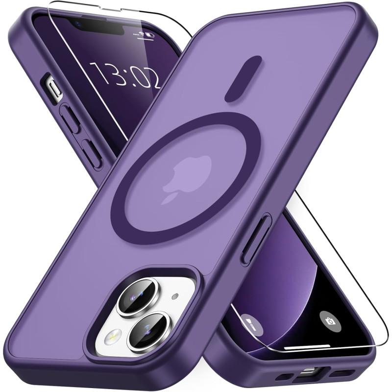 Vansdon Magnétique Coque pour iPhone 13 / iPhone 14 avec 1 Verre Trempé, Compatible avec MagSafe, Protection Contre Les Chutes d
