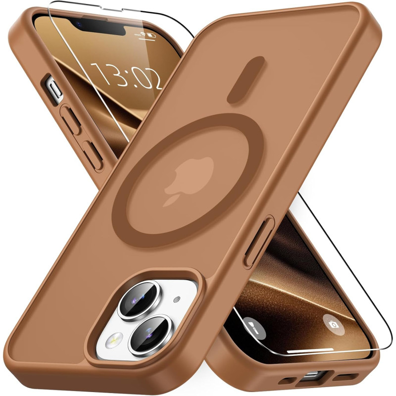 Vansdon Magnétique Coque pour iPhone 13 / iPhone 14 avec 1 Verre Trempé, Compatible avec MagSafe, Protection Contre Les Chutes d