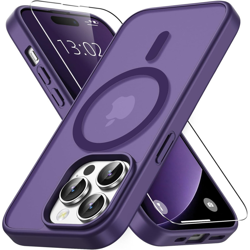 Vansdon Magnétique Coque pour iPhone 14 Pro avec 1 Verre Trempé, Compatible avec MagSafe, Protection Contre Les Chutes de qualit