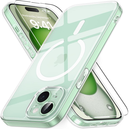 Vansdon Magnétique Coque pour iPhone 15 avec 1 Verre Trempé, Compatible avec MagSafe, Protection Contre Les Chutes de qualité Mi