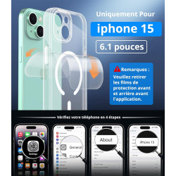 Vansdon Magnétique Coque pour iPhone 15 avec 1 Verre Trempé, Compatible avec MagSafe, Protection Contre Les Chutes de qualité Mi