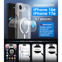 Vansdon Magnétique Coque pour iPhone 16e/ iphone 17e avec 1 Verre Trempé, Compatible avec MagSafe, Protection Contre Les Chutes 