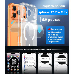 Vansdon Magnétique Coque pour iPhone 17 Pro Max avec 1 Verre Trempé, Compatible avec MagSafe, Protection Contre Les Chutes de qu