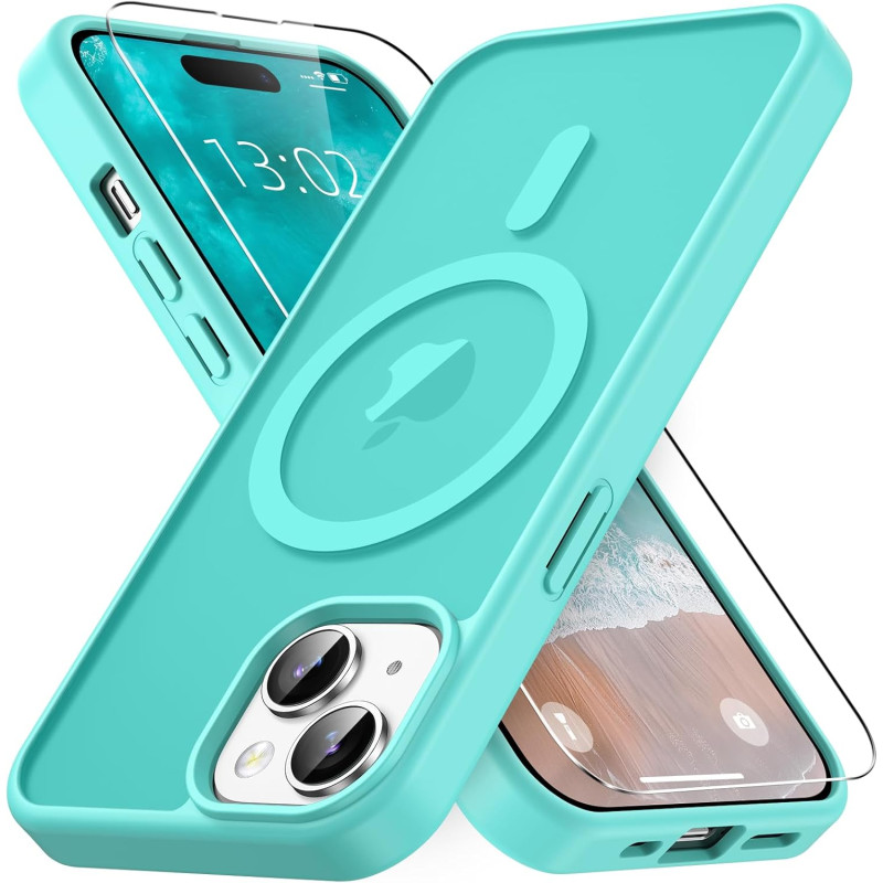 Coque Vansdon Magnétique pour iPhone 15, 1 Verre Trempé, Compatible MagSafe, Protection Militaire, Coque Mat Translucide Fine An