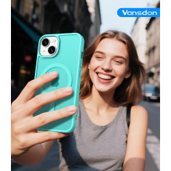 Coque Vansdon Magnétique pour iPhone 15, 1 Verre Trempé, Compatible MagSafe, Protection Militaire, Coque Mat Translucide Fine An