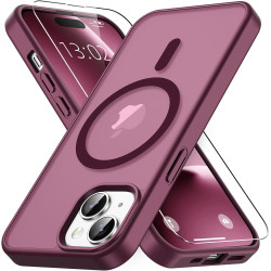 Coque Vansdon Magnétique pour iPhone 15, 1 Verre Trempé, Compatible MagSafe, Protection Militaire, Coque Mat Translucide Fine An