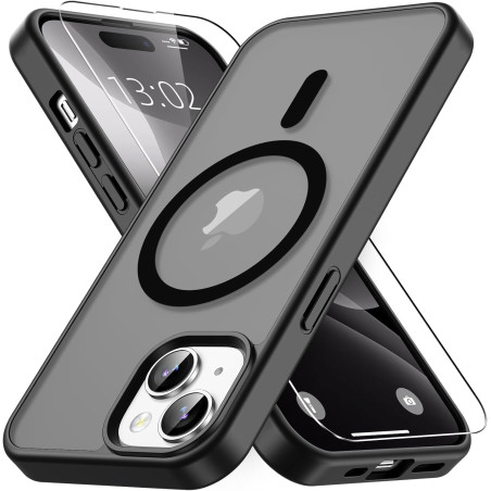 Coque Vansdon Magnétique pour iPhone 15, 1 Verre Trempé, Compatible MagSafe, Protection Militaire, Coque Mat Translucide Fine An