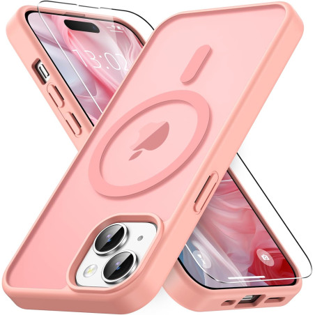 Coque Vansdon Magnétique pour iPhone 15, 1 Verre Trempé, Compatible MagSafe, Protection Militaire, Coque Mat Translucide Fine An