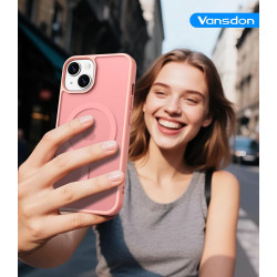 Coque Vansdon Magnétique pour iPhone 15, 1 Verre Trempé, Compatible MagSafe, Protection Militaire, Coque Mat Translucide Fine An