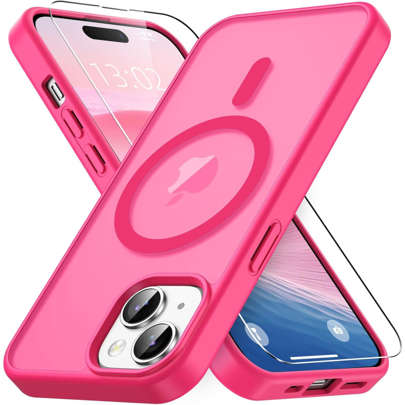 Coque Vansdon Magnétique pour iPhone 15, Verre Trempé 1PC, Compatible MagSafe, Protection Militaire, Coque Mat Translucide Fine 
