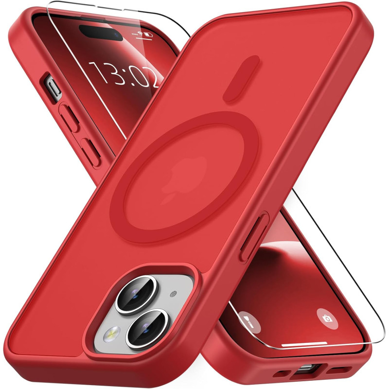 Vansdon Magnétique Coque pour iPhone 15 avec 1 Verre Trempé, Compatible avec MagSafe, Protection Contre Les Chutes de qualité Mi