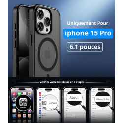 Vansdon Magnétique Coque pour iPhone 15 Pro avec 1 Verre Trempé, Compatible avec MagSafe, Protection Contre Les Chutes de qualit