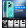 Vansdon Magnétique Coque pour iPhone 15 Pro avec 1 Verre Trempé, Compatible avec MagSafe, Protection Contre Les Chutes de qualit