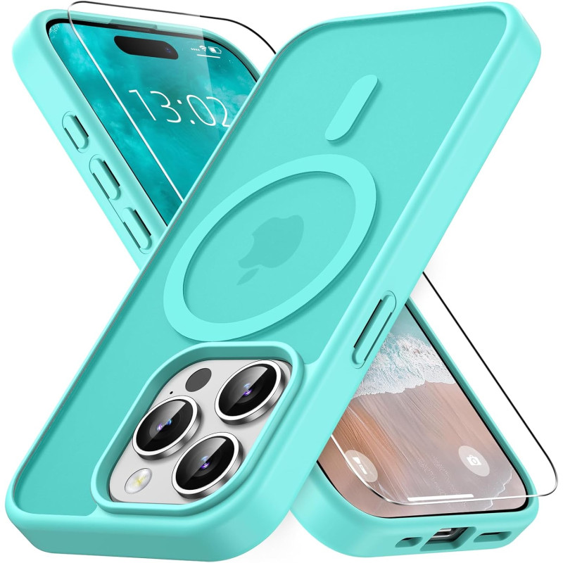 Vansdon Magnétique Coque pour iPhone 15 Pro Max avec 1 Verre Trempé, Compatible avec MagSafe, Protection Contre Les Chutes de qu