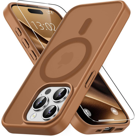 Vansdon Magnétique Coque pour iPhone 15 Pro Max avec 1 Verre Trempé, Compatible avec MagSafe, Protection Contre Les Chutes de qu