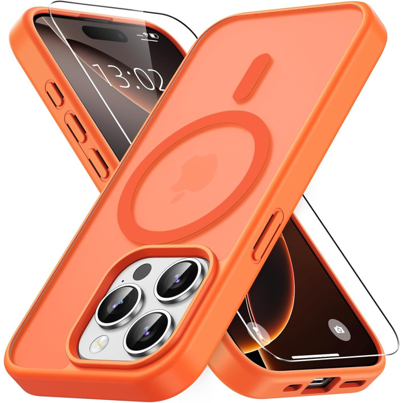 Vansdon magnétique coque pour iphone 15 pro max avec 1 verre trempé, compatible avec magsafe, protection contre les chutes de qu