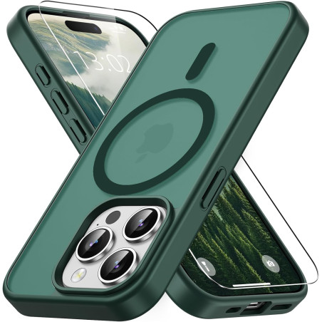 Vansdon Magnétique Coque pour iPhone 15 Pro Max avec 1 Verre Trempé, Compatible avec MagSafe, Protection Contre Les Chutes de qu