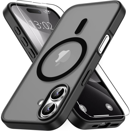 Coque Vansdon Magnétique pour iPhone 16 avec Verre Trempé, Compatible MagSafe, Protection Militaire, Coque Mat Translucide Fine 