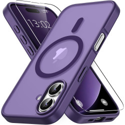 Coque Vansdon Magnétique pour iPhone 16 avec Verre Trempé, Compatible MagSafe, Protection Militaire, Coque Mat Translucide Fine 