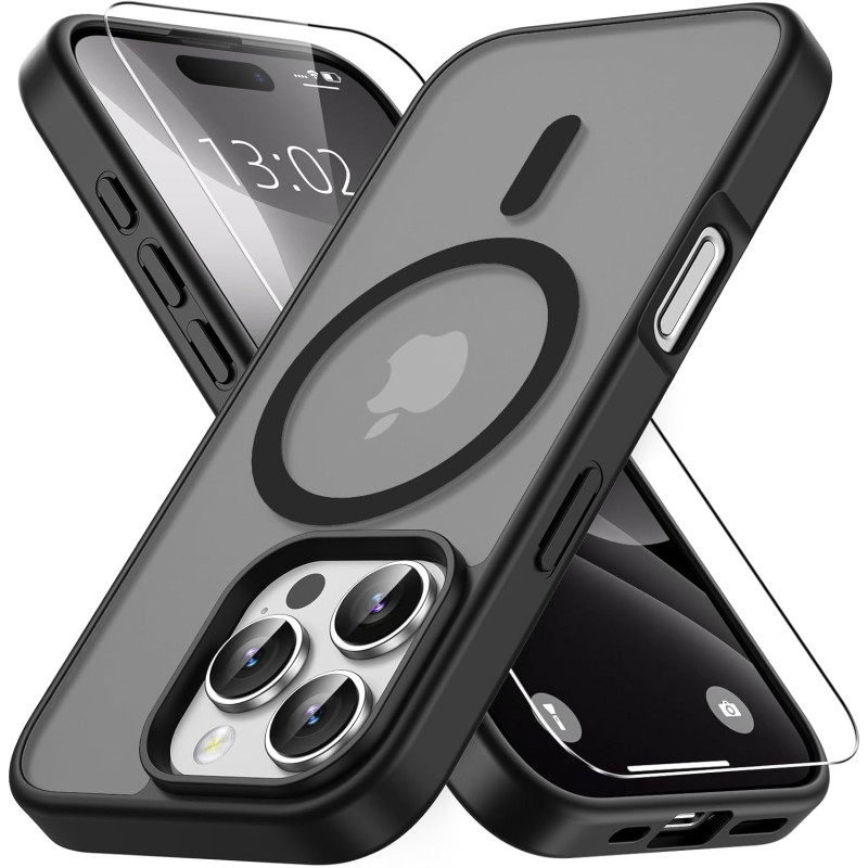 Vansdon Magnétique Coque pour iPhone 16 Pro Max avec 1 Verre Trempé, Compatible avec MagSafe, Protection Contre Les Chutes de qu