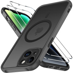ivoler Coque Magnétique pour iPhone 14, Compatible avec Magsafe, 2 Pièces Verre Trempé - Étui Antichoc avec Protection Militaire