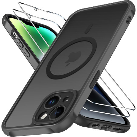 ivoler Coque Magnétique pour iPhone 14, Compatible avec Magsafe, 2 Pièces Verre Trempé - Étui Antichoc avec Protection Militaire