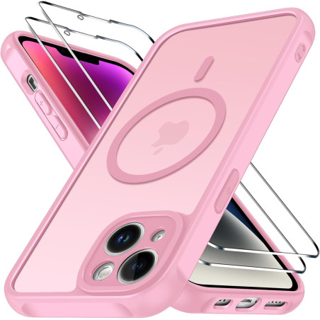 ivoler Coque Magnétique pour iPhone 14, Compatible avec Magsafe, 2 Pièces Verre Trempé - Étui Antichoc avec Protection Militaire
