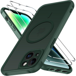 ivoler Coque Magnétique pour iPhone 14, Compatible avec Magsafe, 2 Pièces Verre Trempé - Étui Antichoc avec Protection Militaire