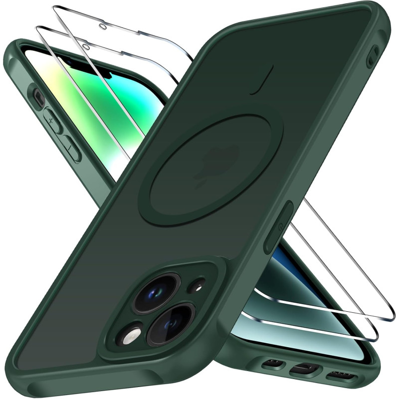 ivoler Coque Magnétique pour iPhone 14, Compatible avec Magsafe, 2 Pièces Verre Trempé - Étui Antichoc avec Protection Militaire