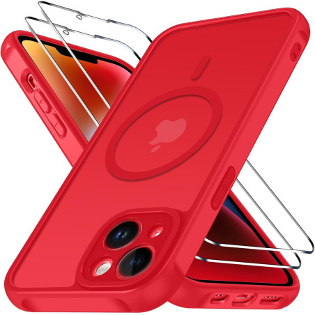 ivoler Coque Magnétique pour iPhone 14, Compatible avec Magsafe, 2 Pièces Verre Trempé - Étui Antichoc avec Protection Militaire