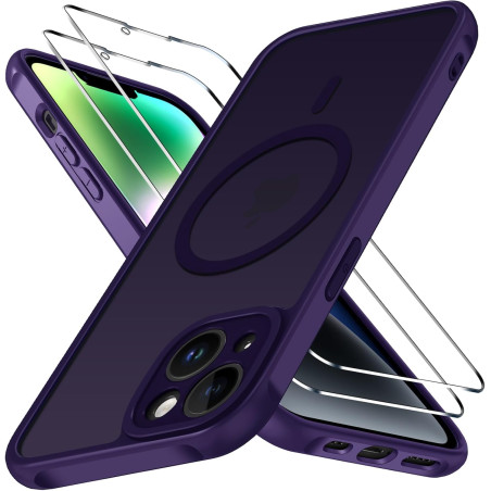 ivoler Coque Magnétique pour iPhone 14, Compatible avec Magsafe, 2 Pièces Verre Trempé - Étui Antichoc avec Protection Militaire
