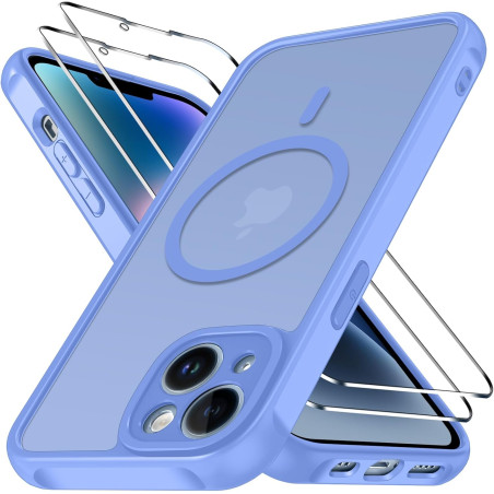 ivoler Coque Magnétique pour iPhone 14, Compatible avec Magsafe, 2 Pièces Verre Trempé - Étui Antichoc avec Protection Militaire